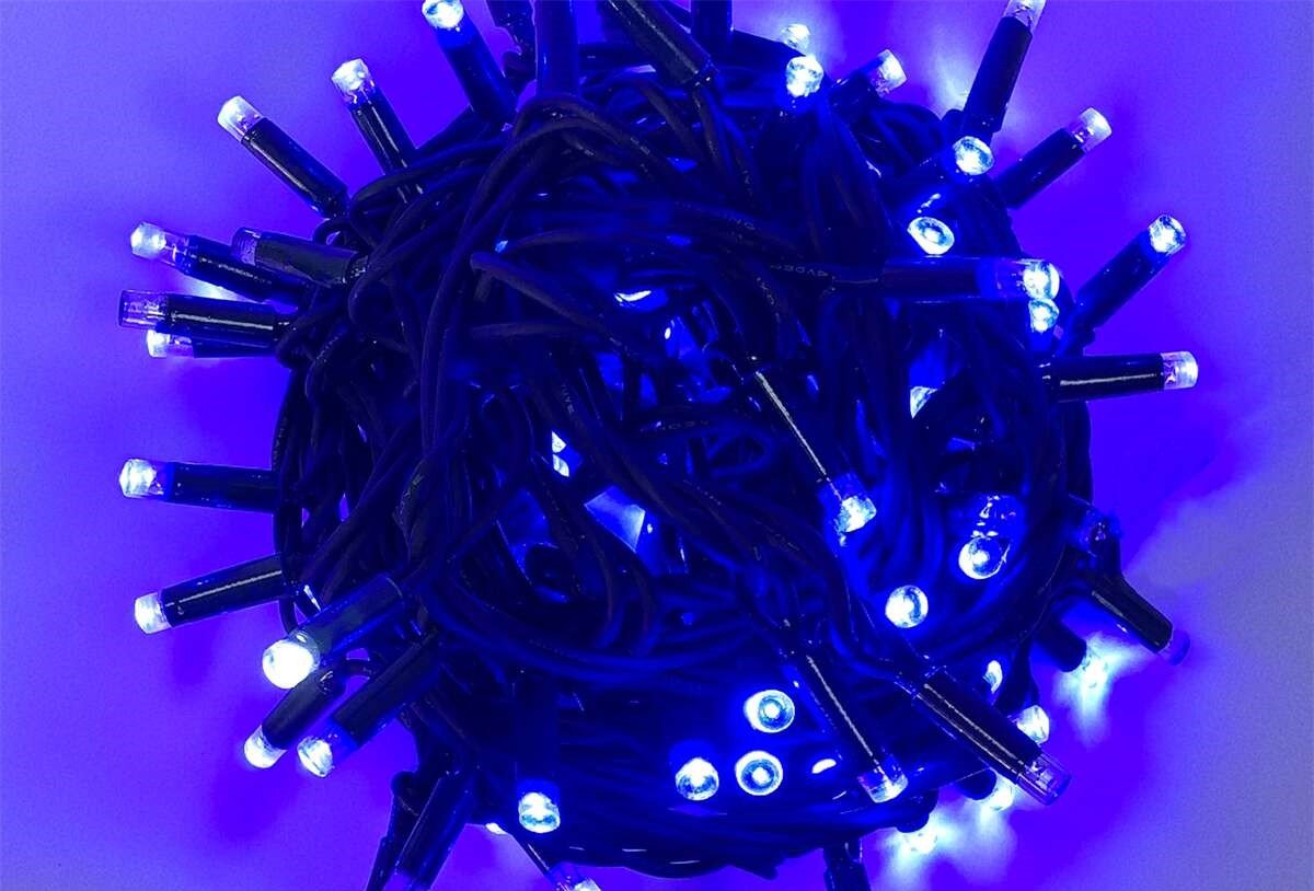 Catena Luminosa di Luci Led IP65 10 Metri Con 100 Led Filo Nero Luce Blu Con Connettore Allungabile