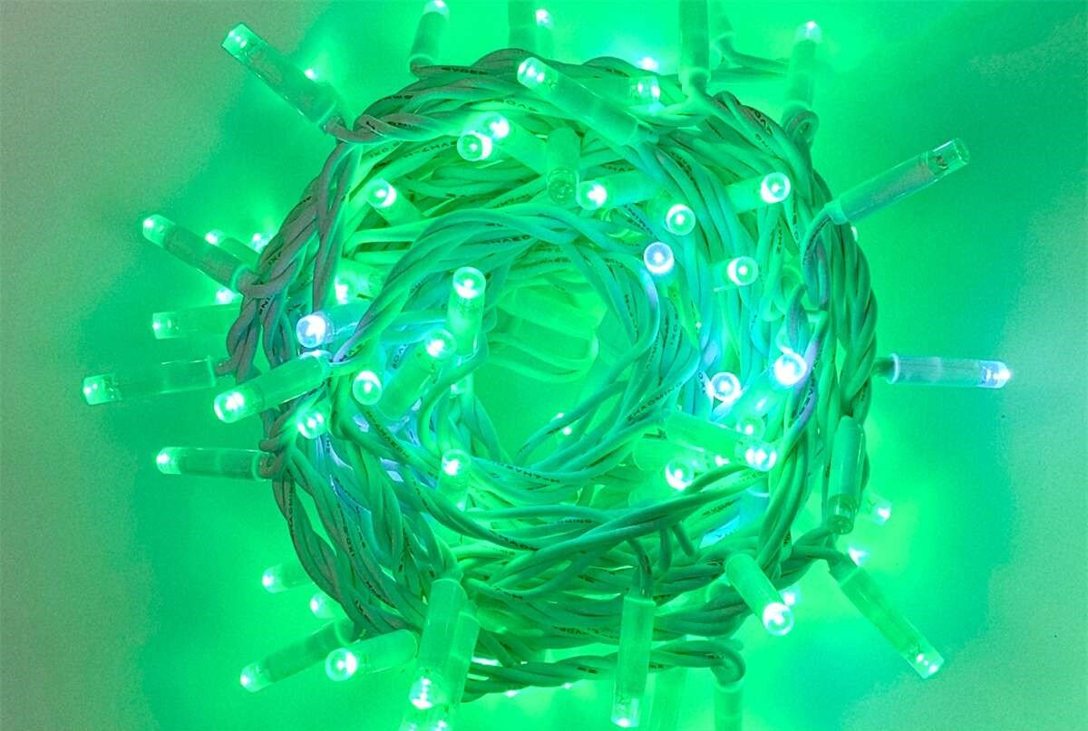 Catena Luminosa di Luci Led IP65 30 Metri Con 300 Led Filo Bianco Luce Verde Con Connettore Allungabile
