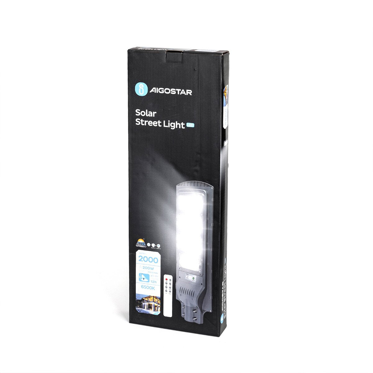 Lampione Solare a LED 200W Luce Fredda 6500K IP65 con Sensore di Movimento e Telecomando Montaggio Flessibile Diametro 57mm