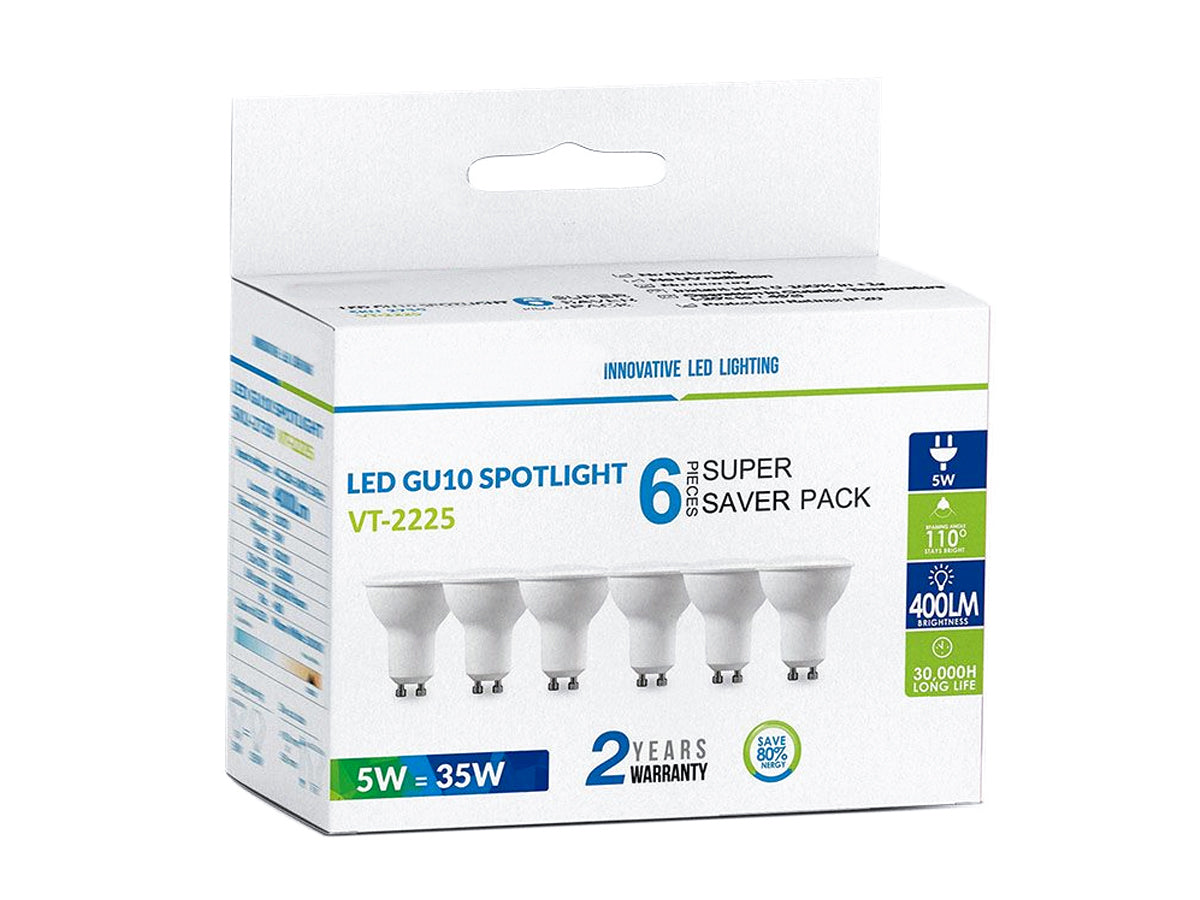 6 PZ Lampada Led GU10 5W 220V 110 Gradi Bianco Caldo 3000K Diffusore Opale SKU-2739