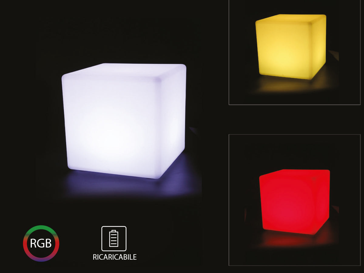 Cubo Luminoso Cube Light Con Lampada Luce Led RGBW Ricaricabile Telecomando Incluso IP54 40X40X40cm SKU-40241