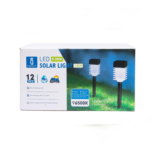 12pz Luce Solare a LED Quadrato da Giardino Fredda 6500K con Sensore di Luce Montaggio a Prato Diretto IP44 AUTO ON/OFF