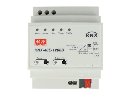 MeanWell KNX-40E-1280D Alimentatore KNX Con Funzione Diagnosi 30V 1280 mA 38,4W Konnex Per Guida DIN Binario