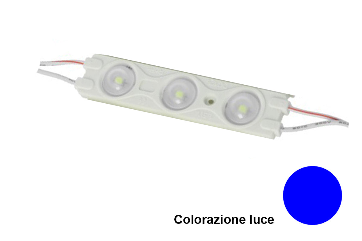 Modulo Mattone LED 3 SMD 2835 Colore Blue 12V IP67 Con Lente Ingrandimento 160 Gradi SKU-5127