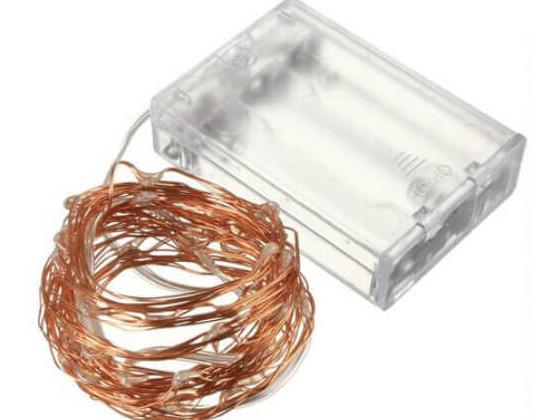 Stringa Led Bianco Freddo Filo Rame Copper Wire String 10 Metri 100 Led IP67 Cielo Stellato Per Decorazione Festa Nozze Addobbi Natalizi Alimentata a Pile