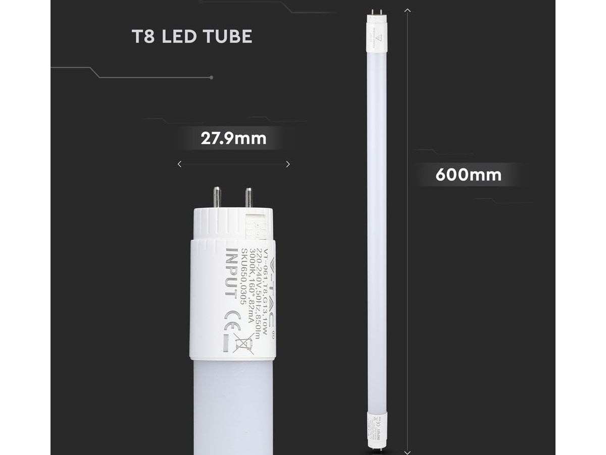 Tubo Led T8 G13 60cm 10W Caldo 3000K Chip Samsung Garanzia 5 Anni Alimentazione da Un Lato Testa Rotante SKU-650